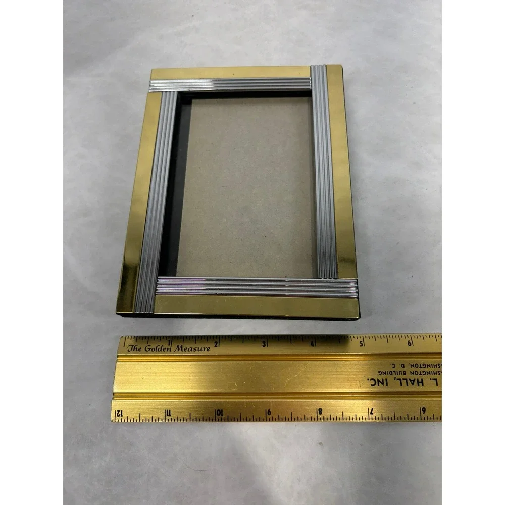 Vintage Two Tone Gold and Silver Ribbed Metal Picture Frame 5x7 Art‎ Deco Style